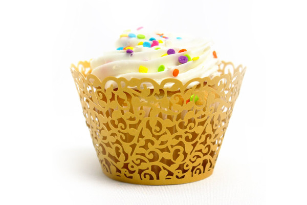 50pcs A&S Creavention Vine Cupcake Holders Filigree Vine Designed Decor Wrapper Wraps Cupcake Muffin Paper Holders 50, Brilliant Gold 